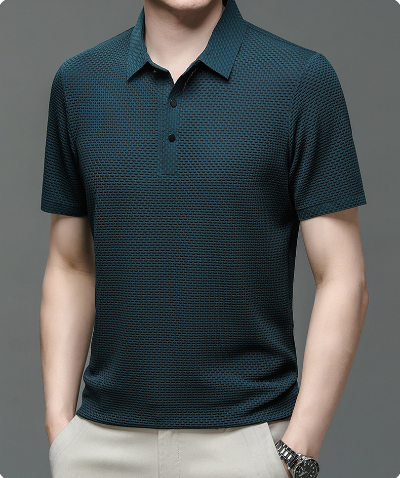Cedric | Men's Textured Short Sleeve Button Polo Shirt
