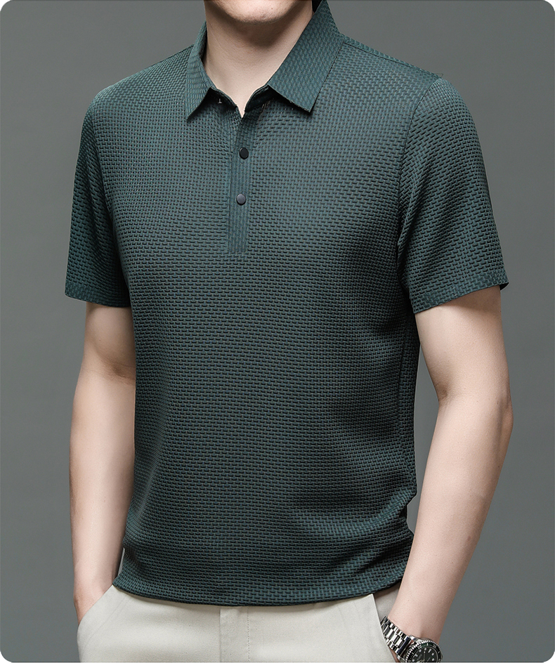 Cedric | Men's Textured Short Sleeve Button Polo Shirt