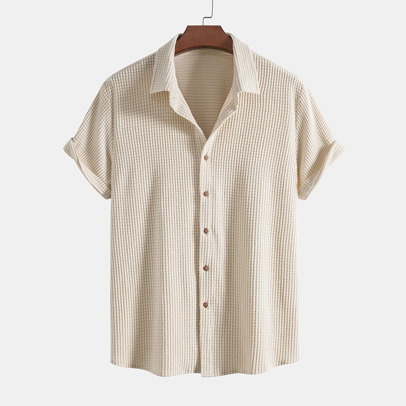 Anton | Beige Green Men's Two Piece Casual Shirt Shorts Set