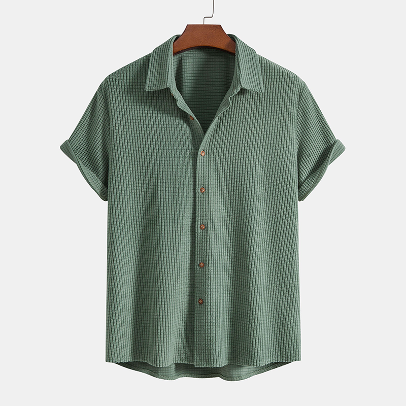 Anton | Beige Green Men's Two Piece Casual Shirt Shorts Set