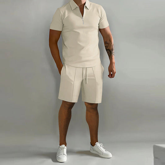 Theo | Men's Zip Polo Shirt Shorts Casual Set