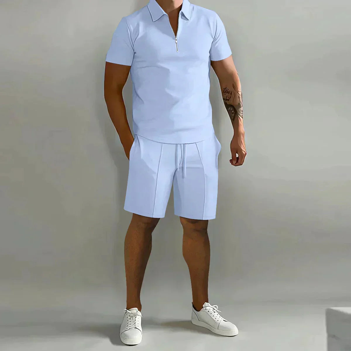 Theo | Men's Zip Polo Shirt Shorts Casual Set