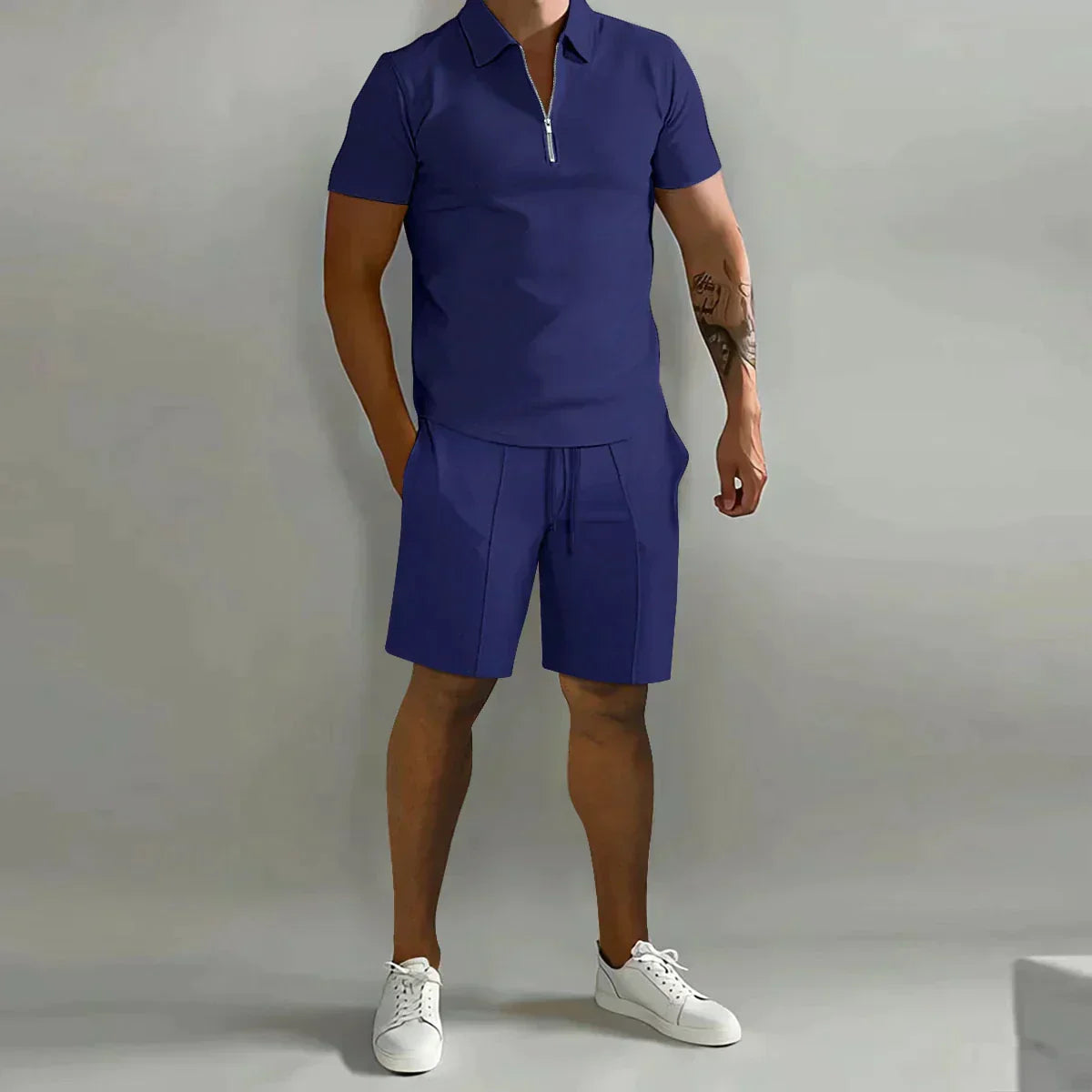 Theo | Men's Zip Polo Shirt Shorts Casual Set