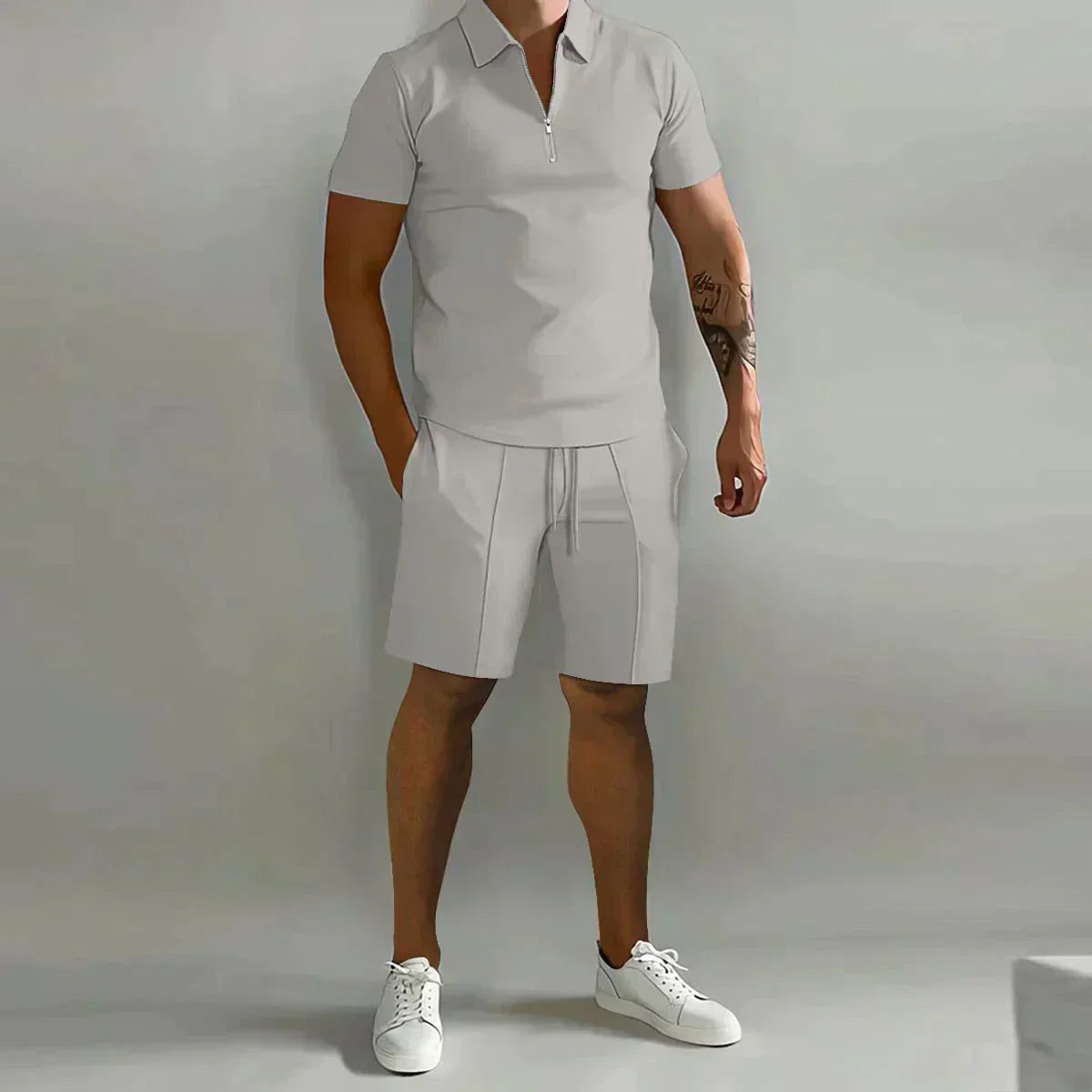Theo | Men's Zip Polo Shirt Shorts Casual Set