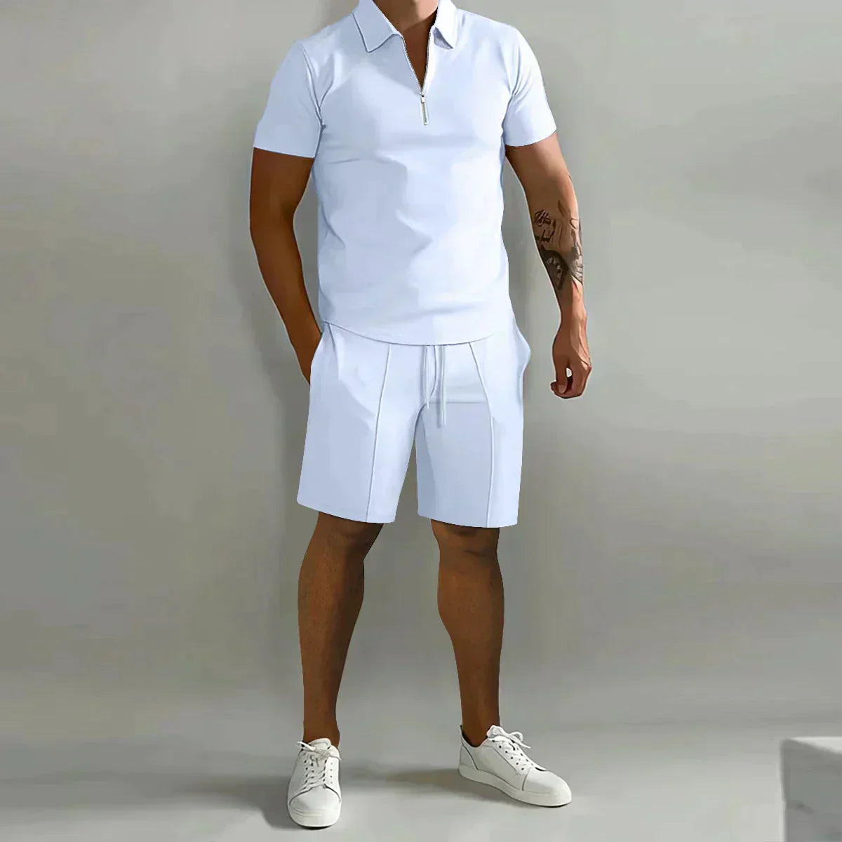 Theo | Men's Zip Polo Shirt Shorts Casual Set