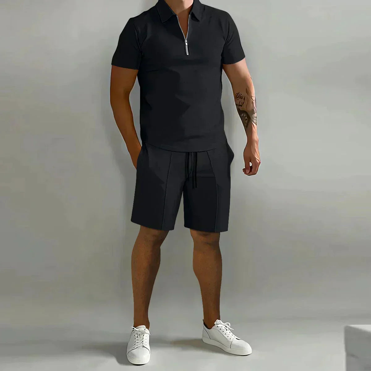 Theo | Men's Zip Polo Shirt Shorts Casual Set