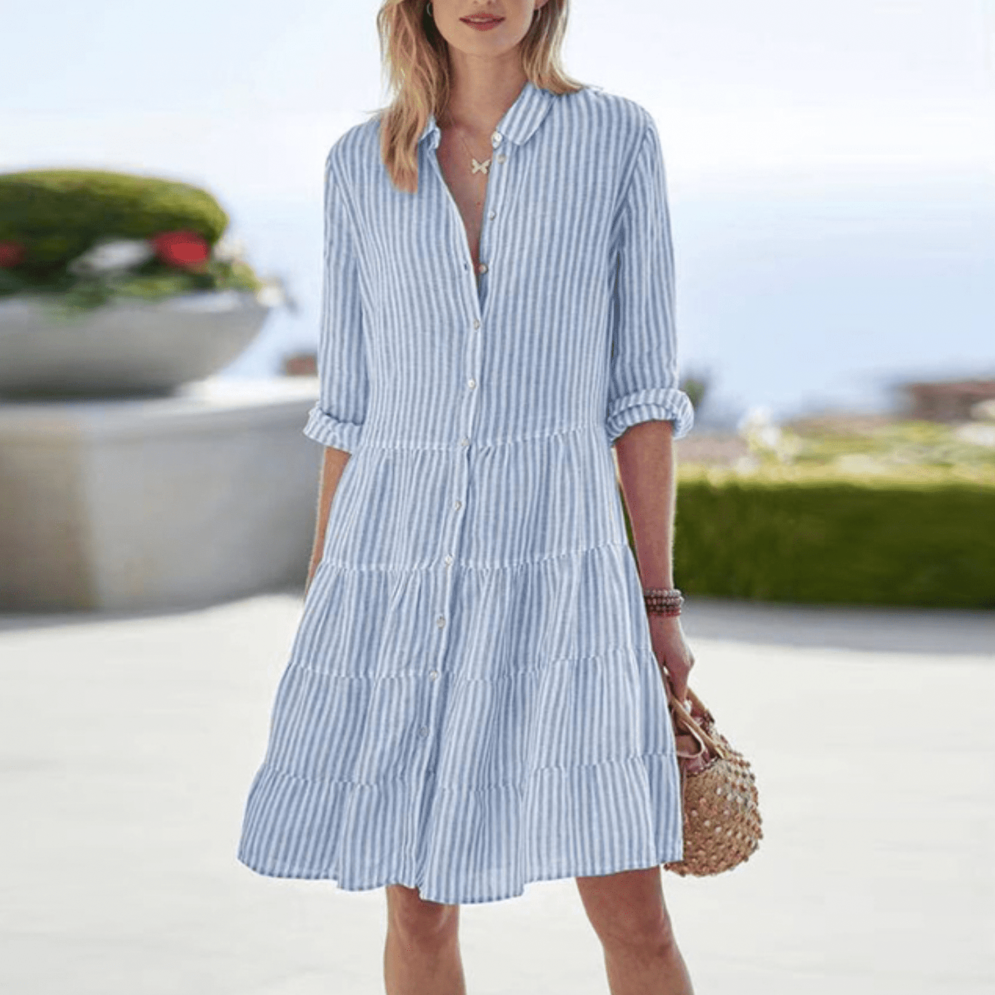 Philippa | Women's Striped Button Front Midi Dress
