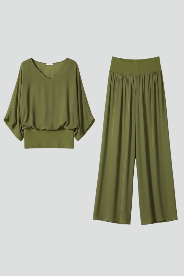 Luisa | Women's V-Neck Wide Leg Set