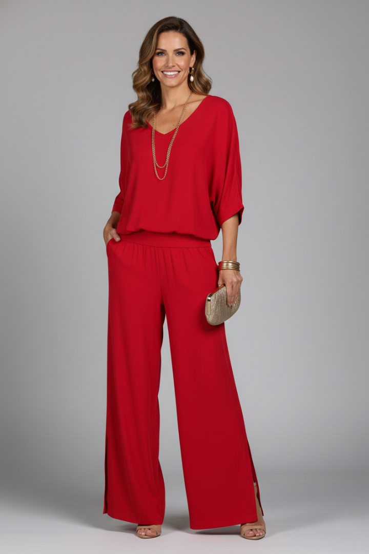 Luisa | Women's V-Neck Wide Leg Set