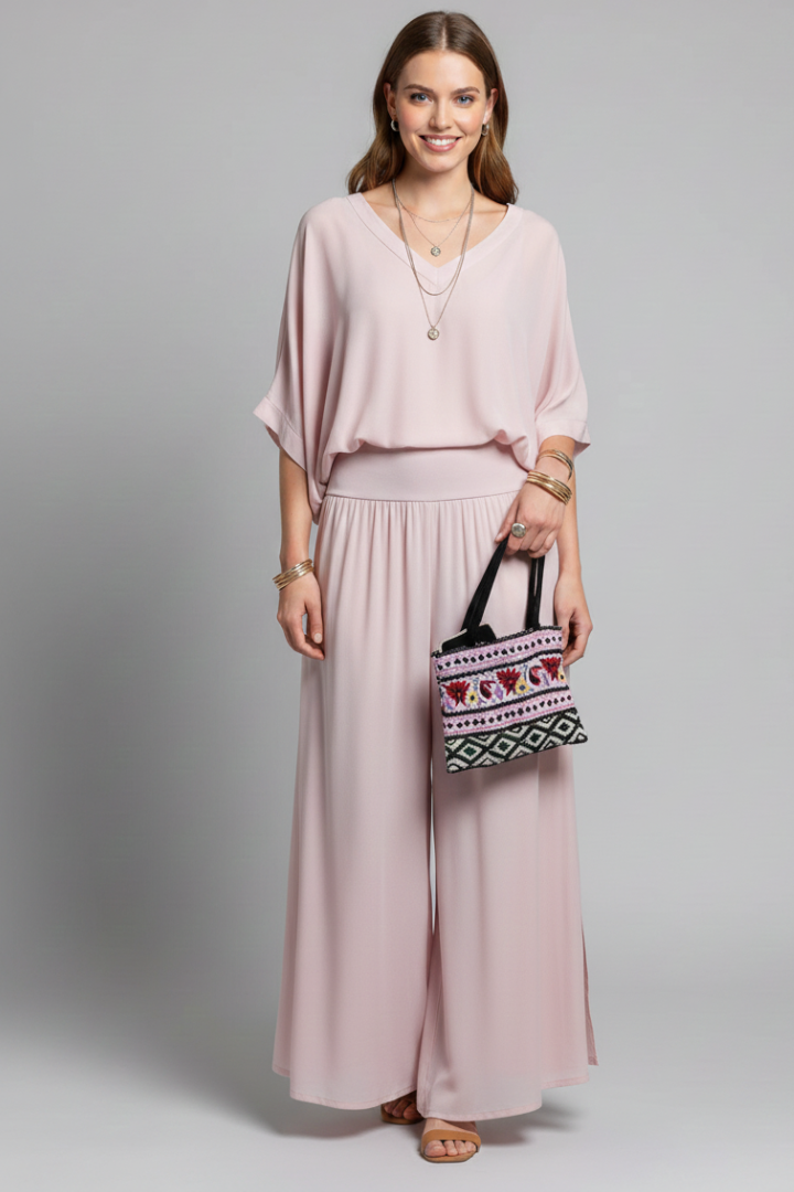 Luisa | Women's V-Neck Wide Leg Set