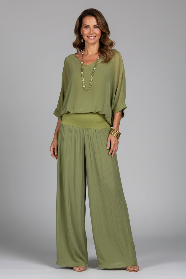 Luisa | Women's V-Neck Wide Leg Set