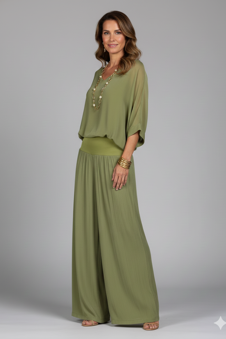 Luisa | Women's V-Neck Wide Leg Set
