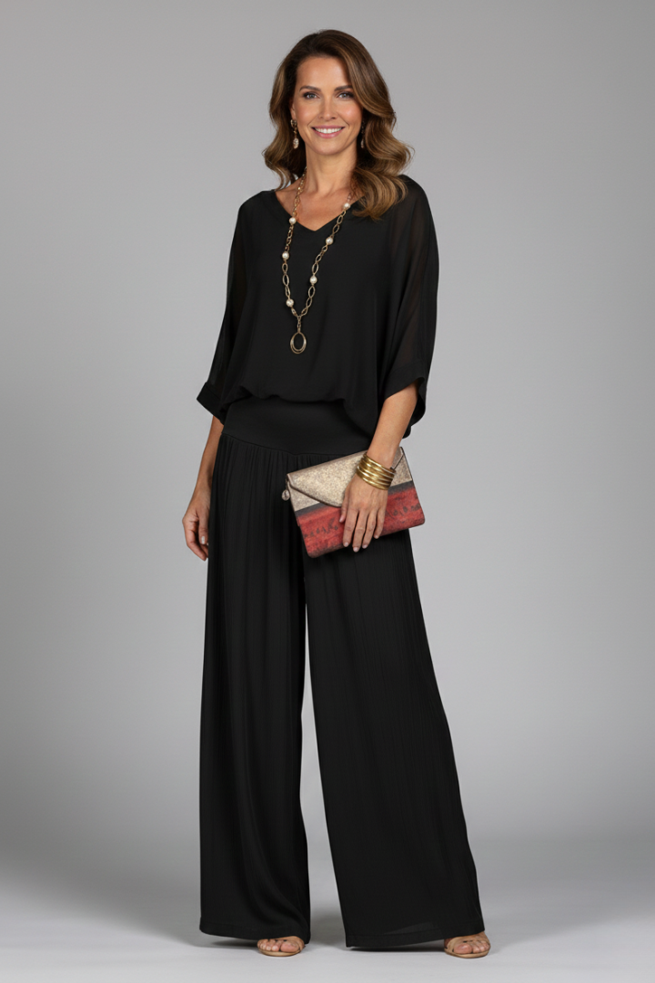 Luisa | Women's V-Neck Wide Leg Set