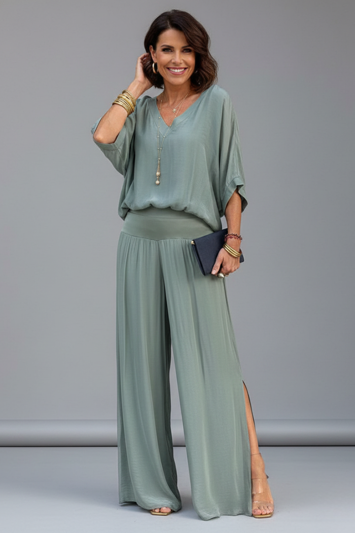 Luisa | Women's V-Neck Wide Leg Set