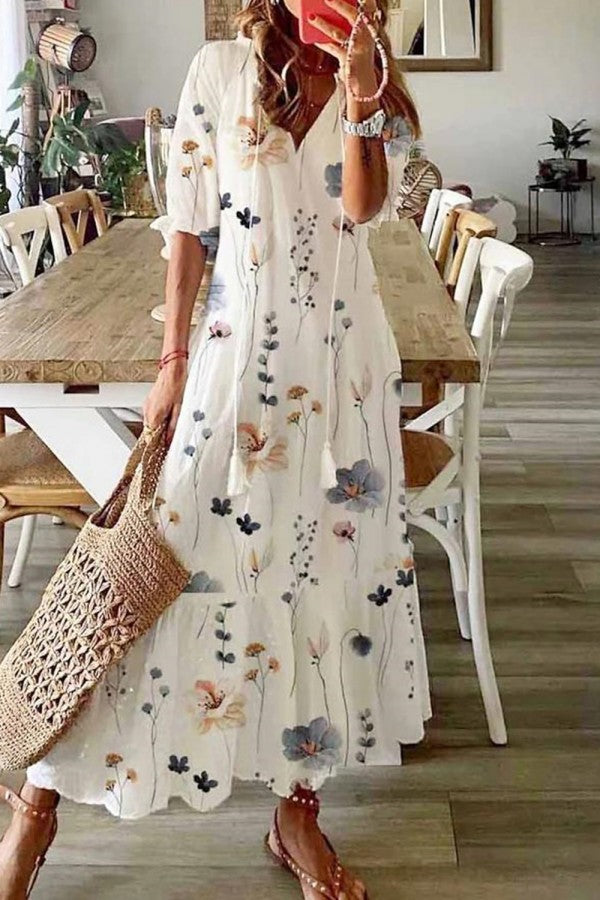 Louisa | Boho Floral Short Sleeve Maxi Dress