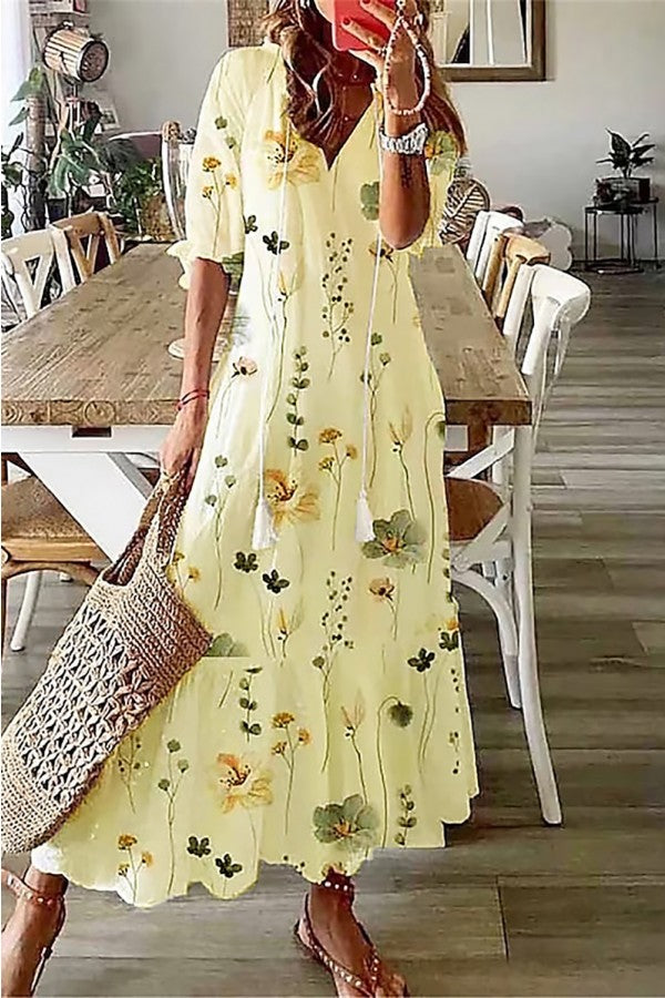 Louisa | Boho Floral Short Sleeve Maxi Dress