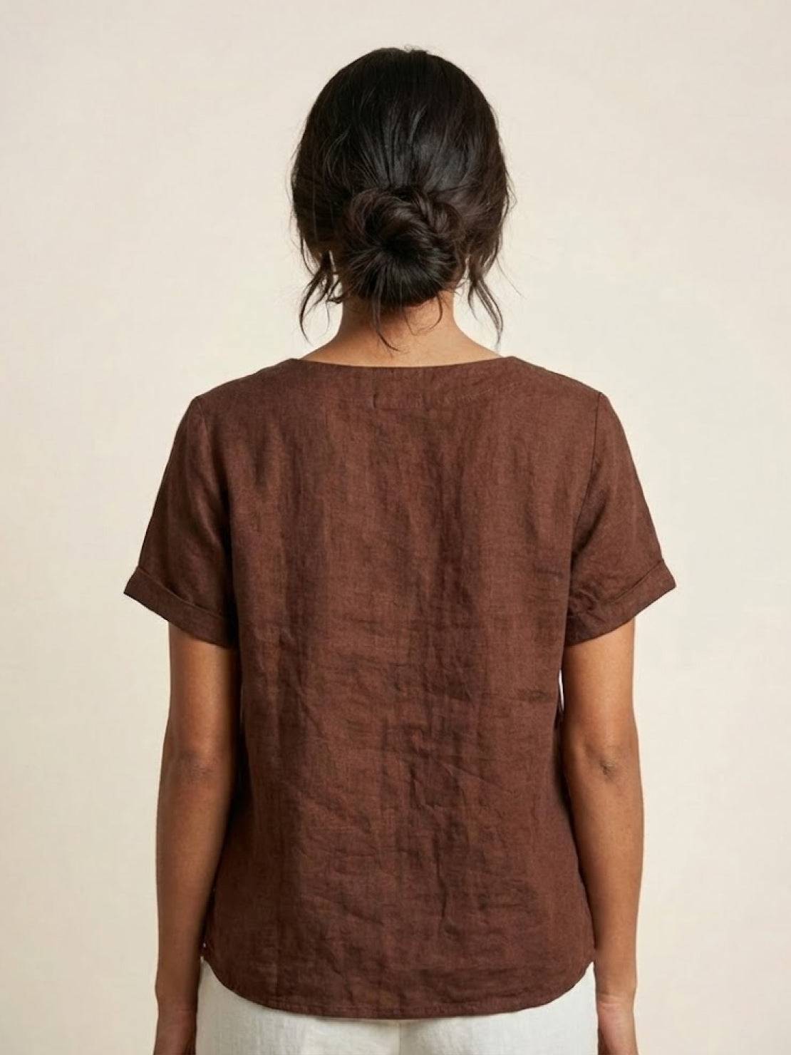 Esme | Women’s Linen Round Neck Button Summer Blouse