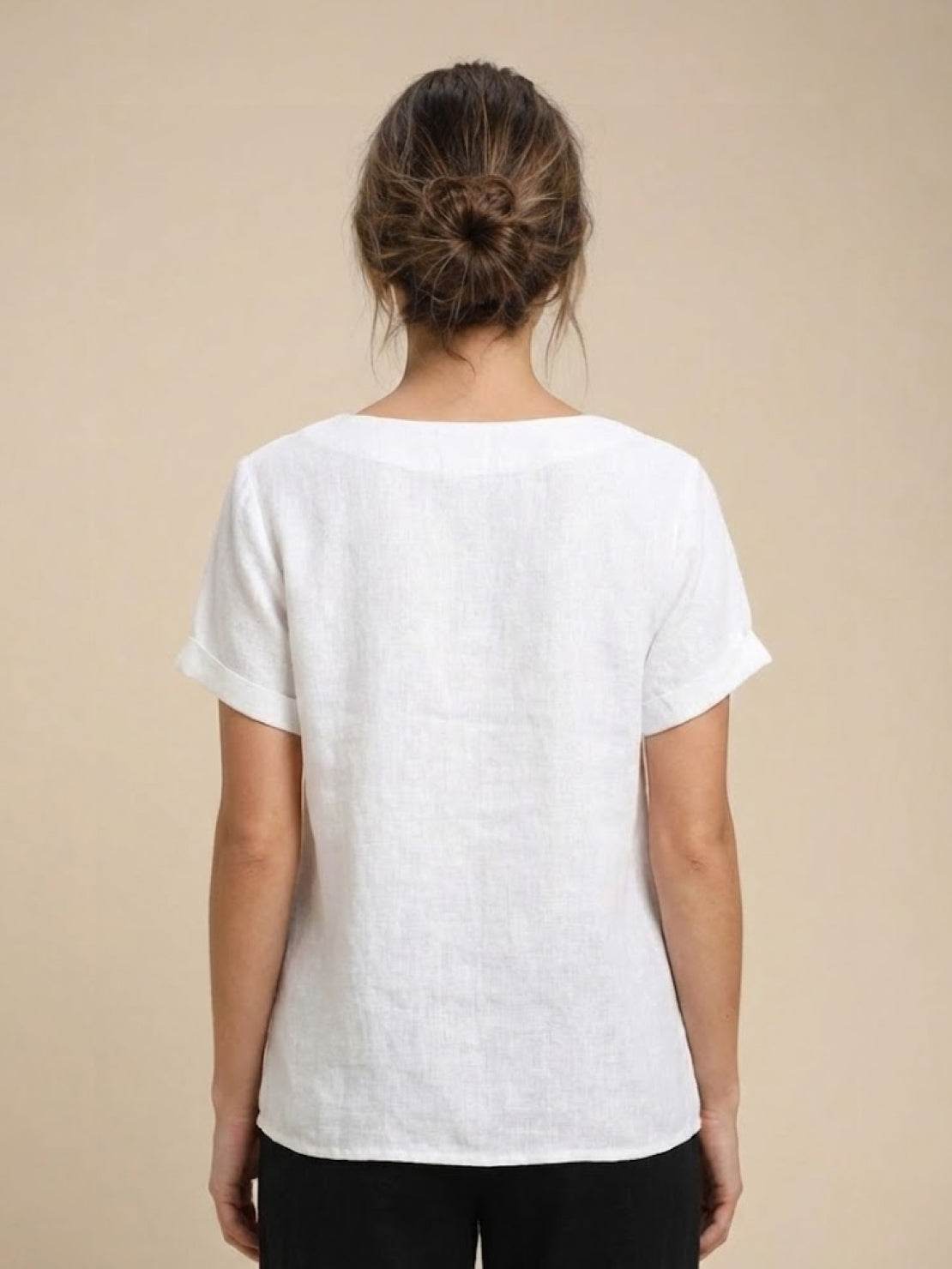 Esme | Women’s Linen Round Neck Button Summer Blouse