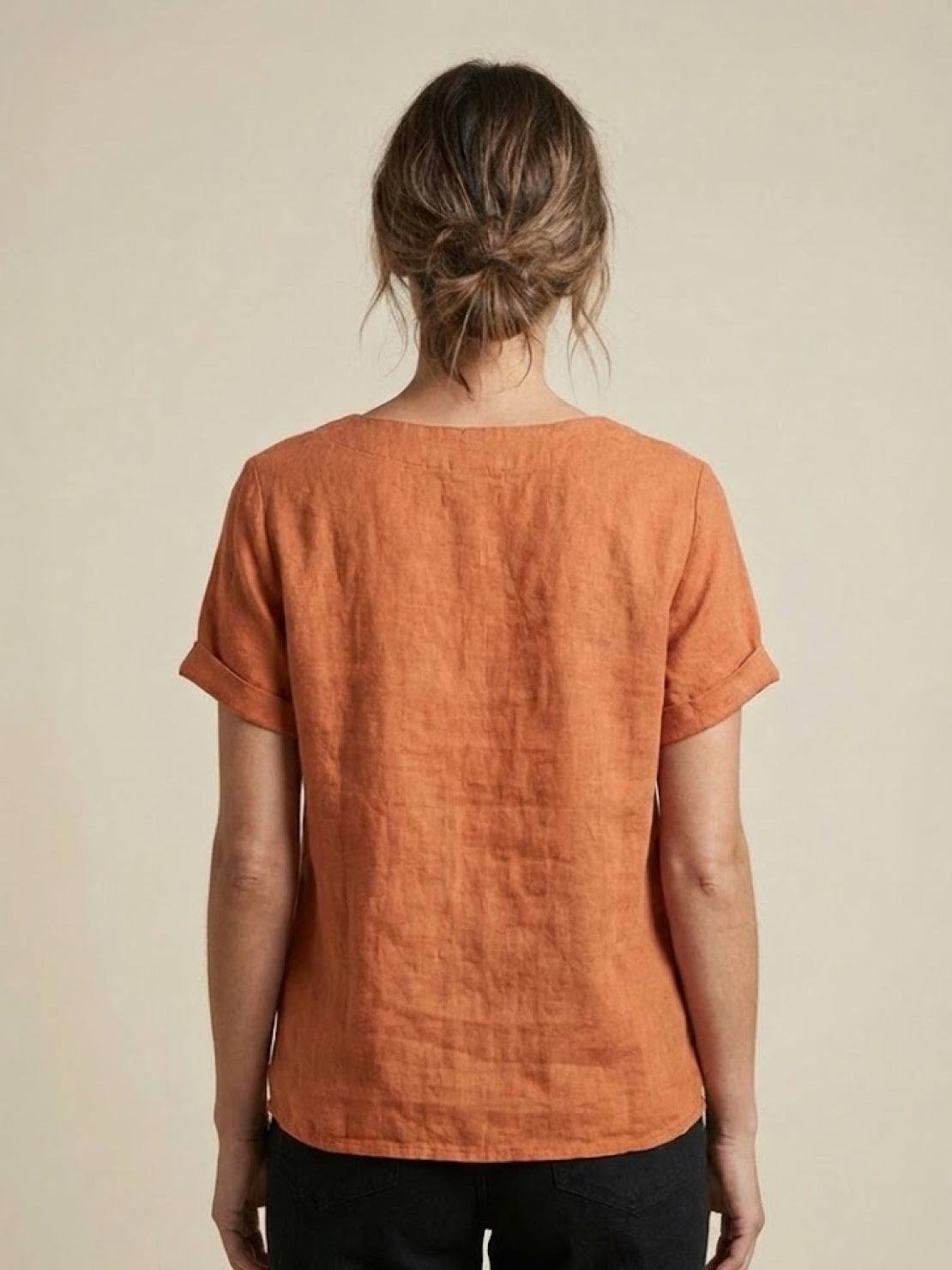 Esme | Women’s Linen Round Neck Button Summer Blouse