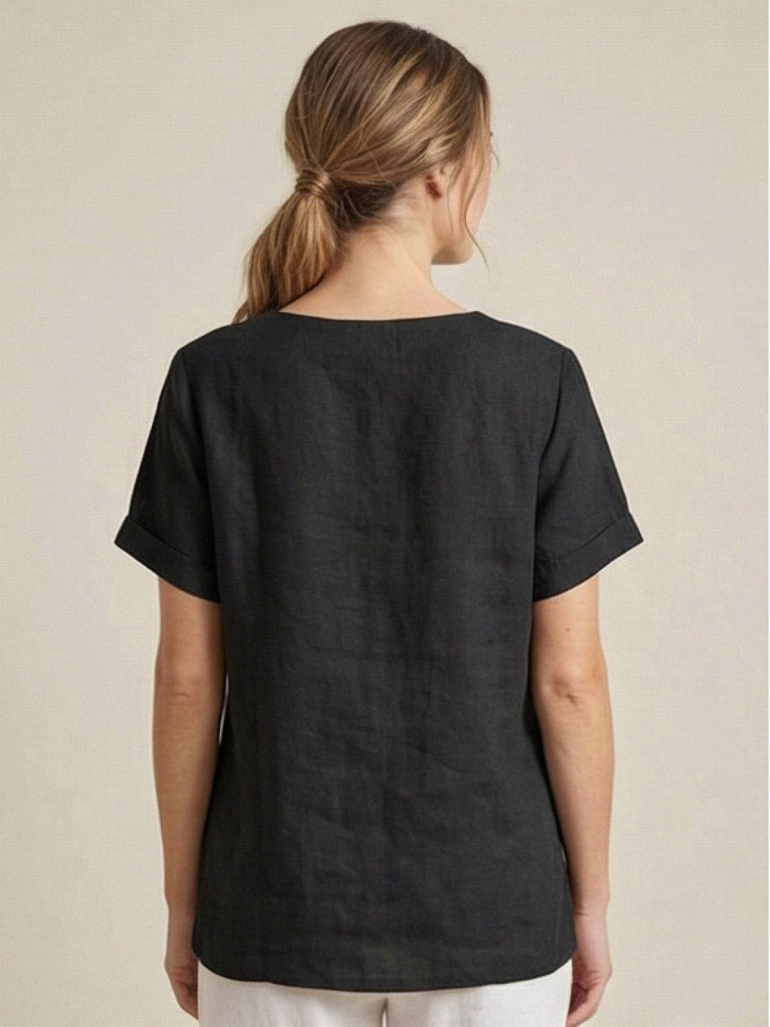 Esme | Women’s Linen Round Neck Button Summer Blouse