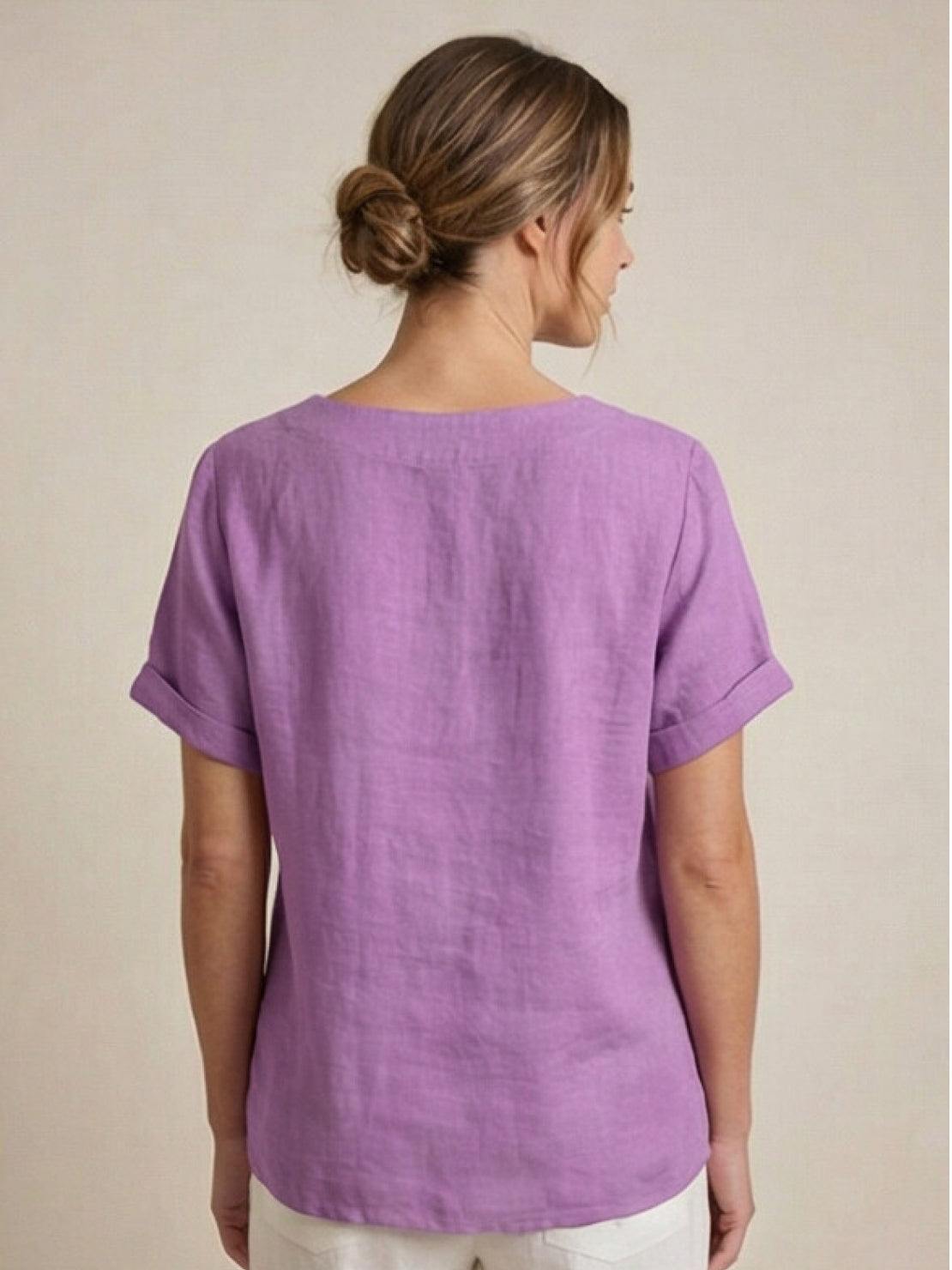 Esme | Women’s Linen Round Neck Button Summer Blouse