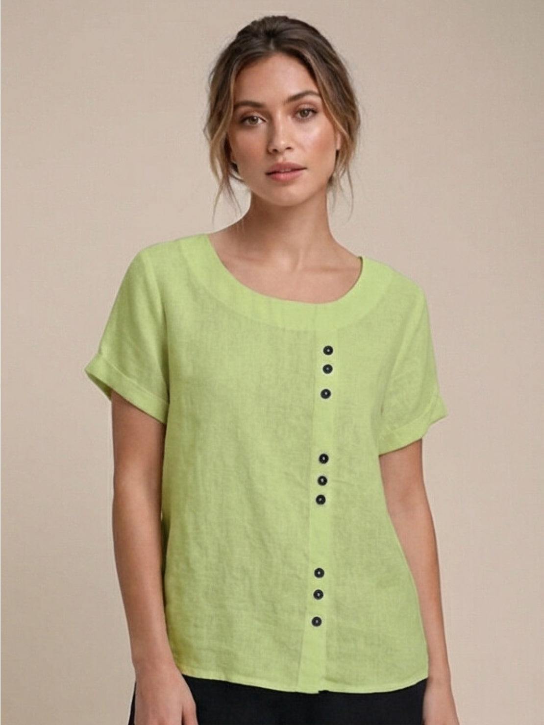 Esme | Women’s Linen Round Neck Button Summer Blouse