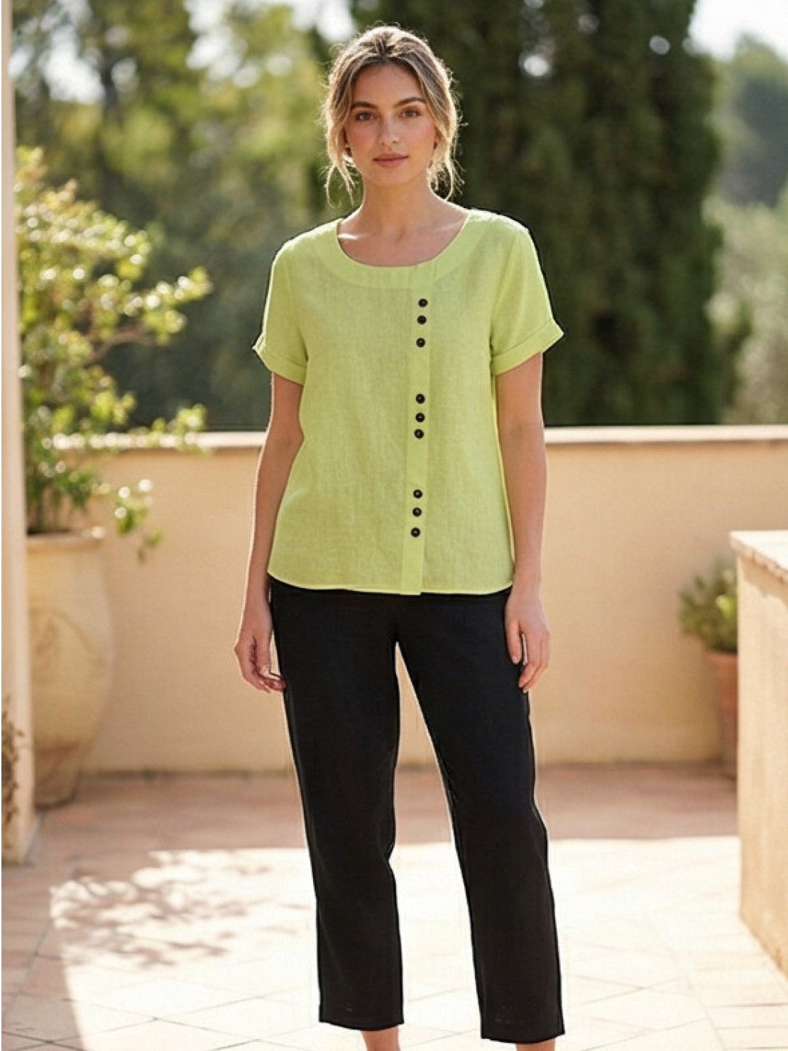 Esme | Women’s Linen Round Neck Button Summer Blouse