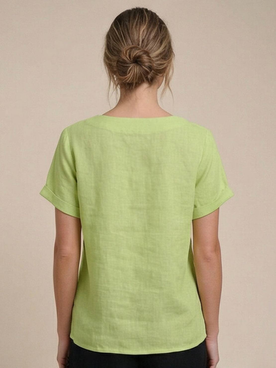 Esme | Women’s Linen Round Neck Button Summer Blouse