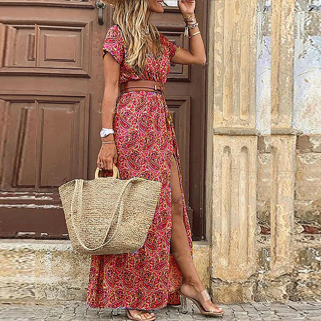 Lilia | Boho Printed Short Sleeve Maxi Dress