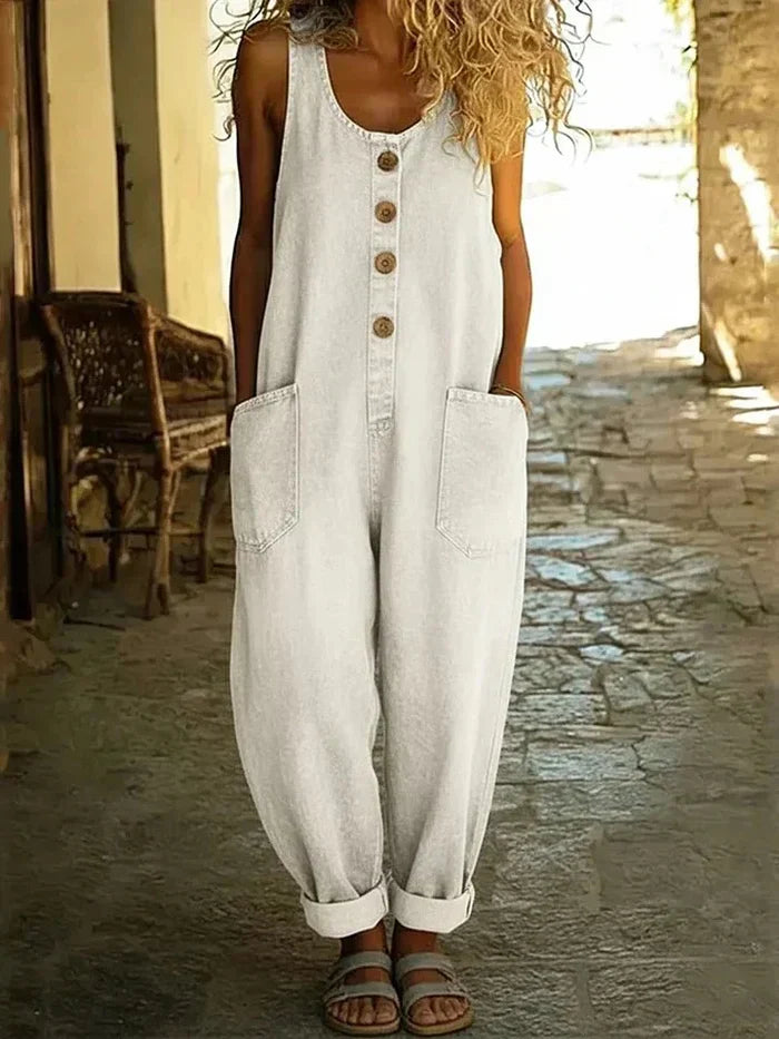 Zoe | Women's Denim Overalls Loose Fit Sleeveless Jumpsuit