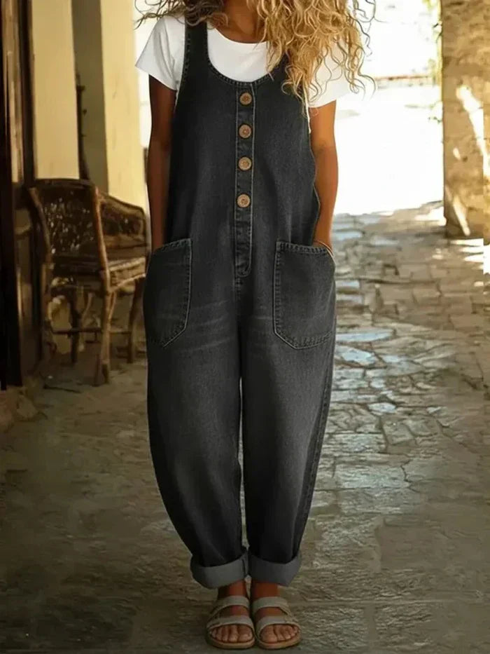 Zoe | Women's Denim Overalls Loose Fit Sleeveless Jumpsuit