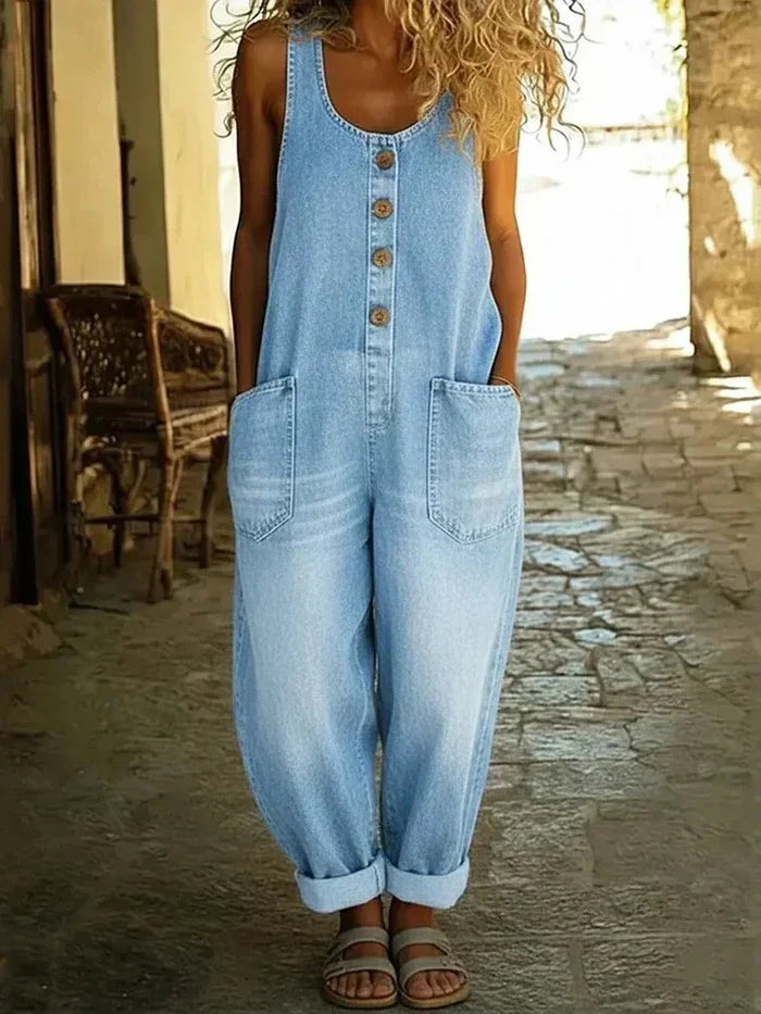 Zoe | Women's Denim Overalls Loose Fit Sleeveless Jumpsuit