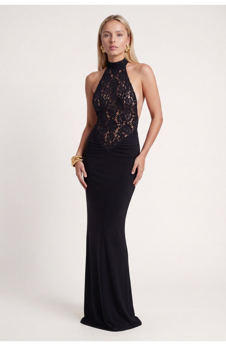 Florence | Black Lace Maxi Wedding Guest Dress