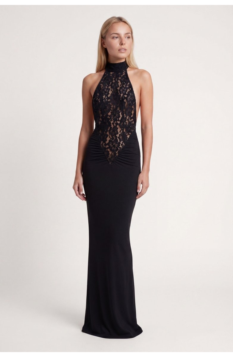 Florence | Black Lace Maxi Wedding Guest Dress