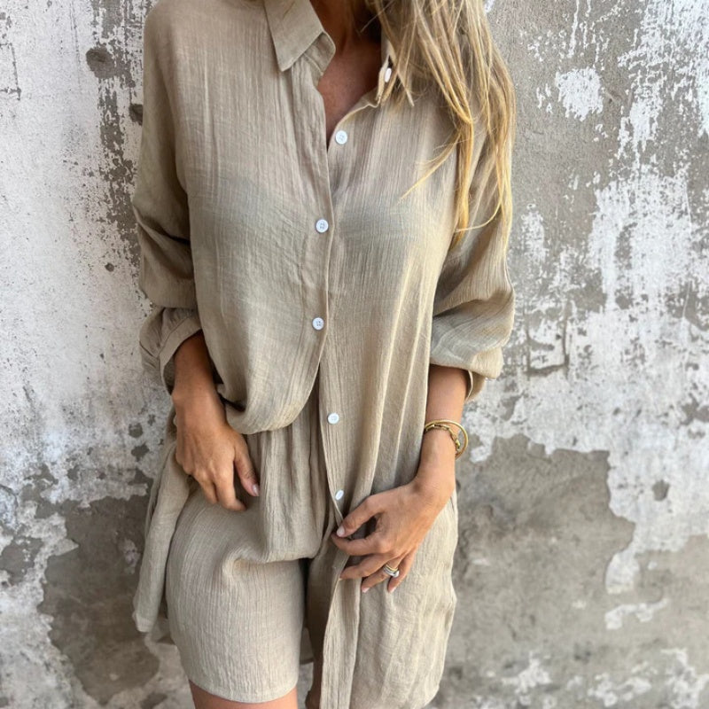 Yolanda | Women's Two-Piece Button-Up Shirt and Pants Set