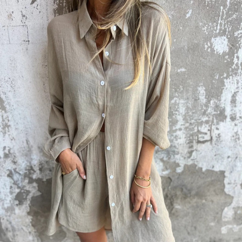 Yolanda | Women's Two-Piece Button-Up Shirt and Pants Set