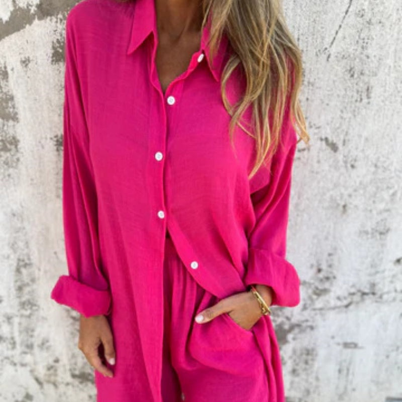 Yolanda | Women's Two-Piece Button-Up Shirt and Pants Set