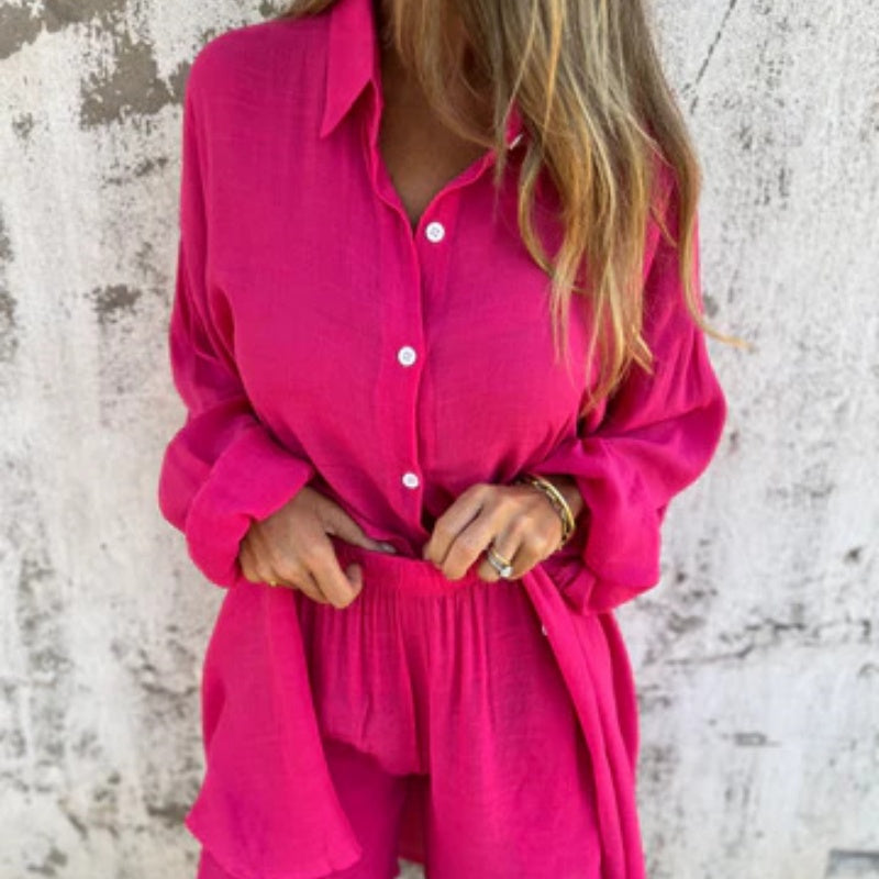 Yolanda | Women's Two-Piece Button-Up Shirt and Pants Set