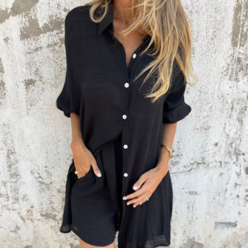 Yolanda | Women's Two-Piece Button-Up Shirt and Pants Set