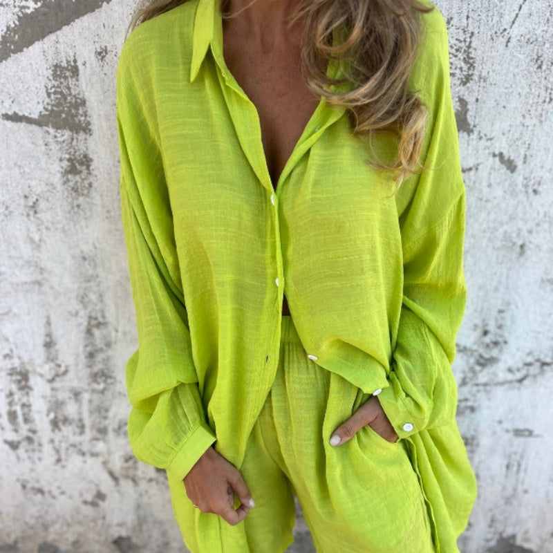 Yolanda | Women's Two-Piece Button-Up Shirt and Pants Set