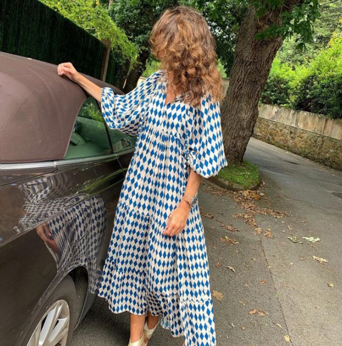 Lynne | Women's Puff Sleeve V-Neck Boho Printed Maxi Dress
