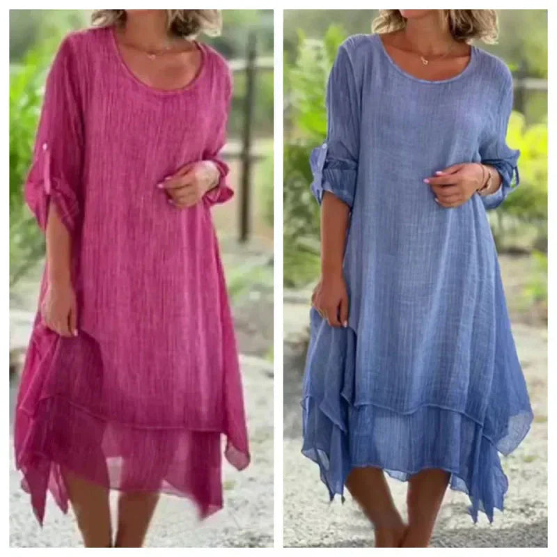 Isobel | Women's Layered Midi Dress 3/4 Sleeve Casual Summer Dress