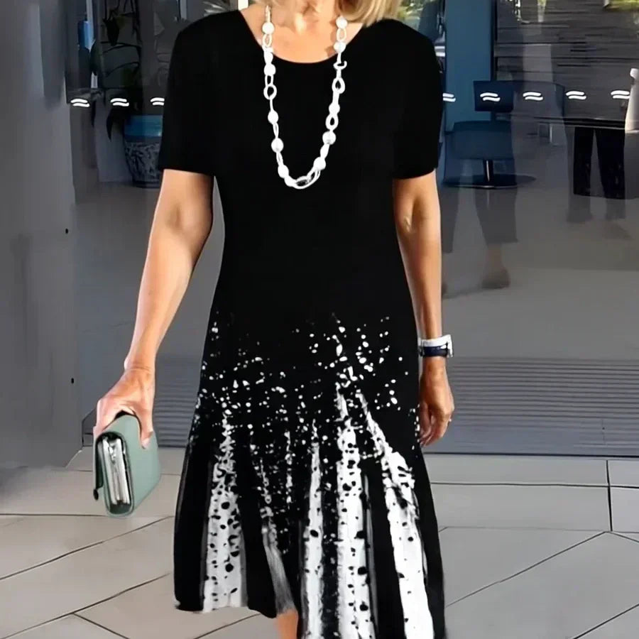 Jill | Women’s Printed Short Sleeve A Line Midi Dress
