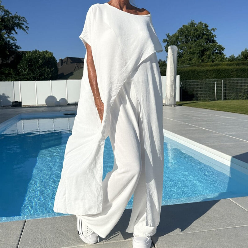 Mabel | Women's 2 Piece Set Short Sleeve Top Wide Leg Pants