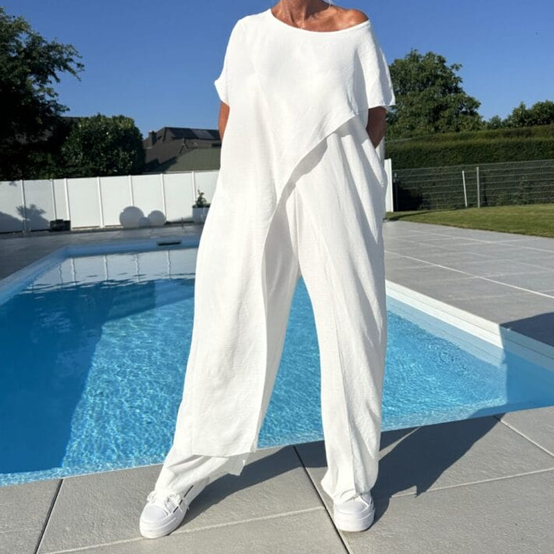 Mabel | Women's 2 Piece Set Short Sleeve Top Wide Leg Pants
