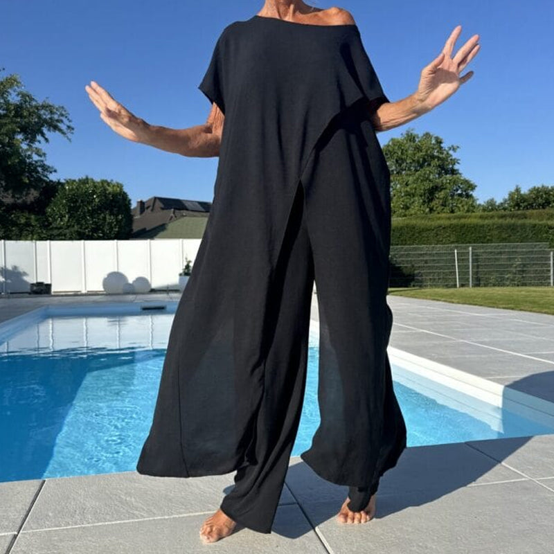 Mabel | Women's 2 Piece Set Short Sleeve Top Wide Leg Pants