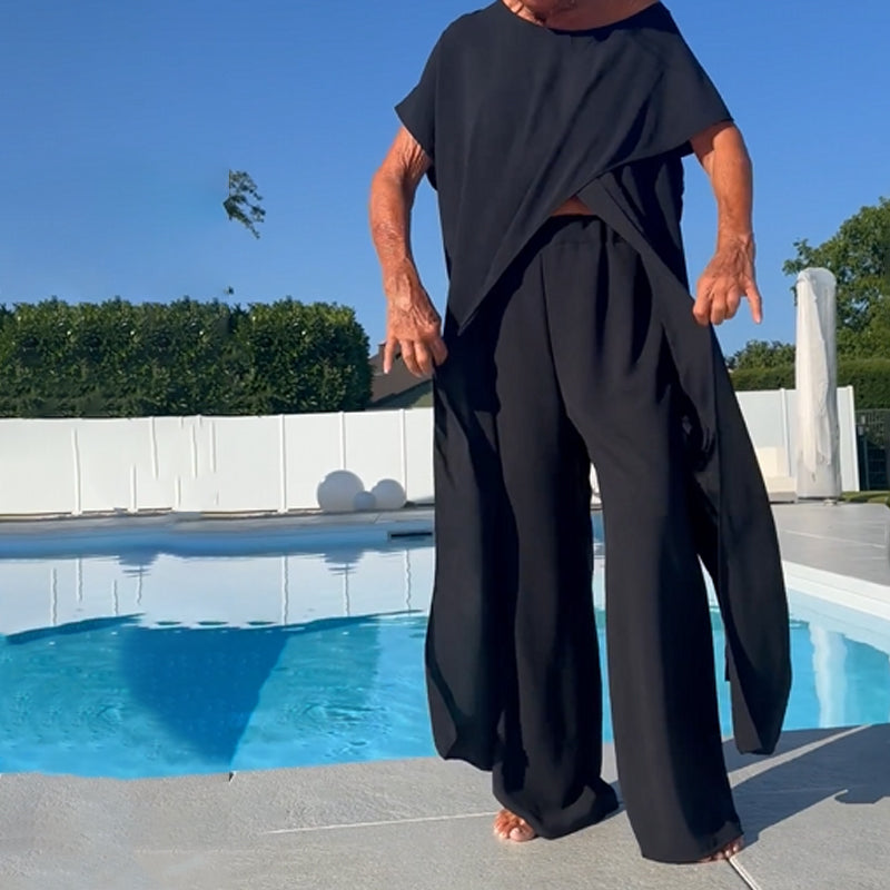 Mabel | Women's 2 Piece Set Short Sleeve Top Wide Leg Pants