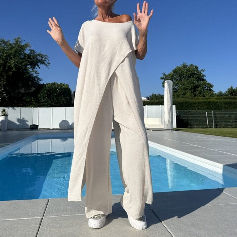 Mabel | Women's 2 Piece Set Short Sleeve Top Wide Leg Pants