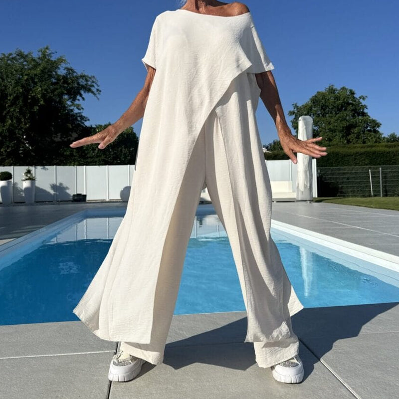 Mabel | Women's 2 Piece Set Short Sleeve Top Wide Leg Pants