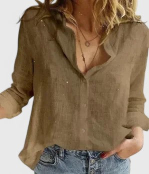Nicola | Women’s Linen V Neck Button Blouse
